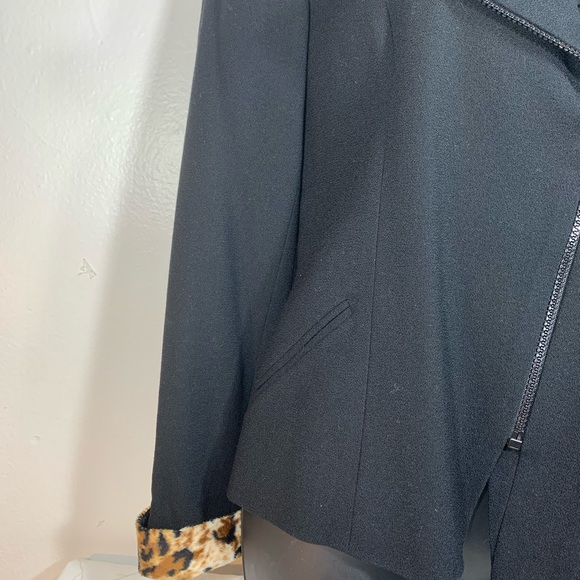 Black Wool Jacket leopard collar size 6 Vintage - Picture 8 of 9